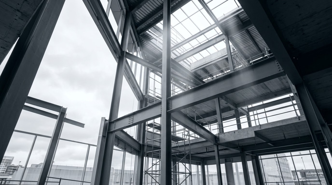 Vigas estructurales de acero en construcción