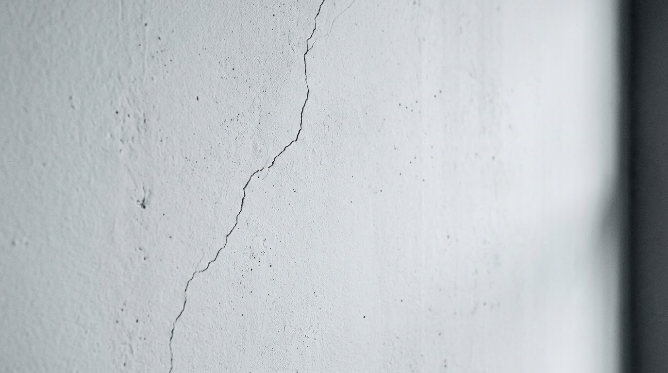 Grieta en un muro iluminada por luz rasante