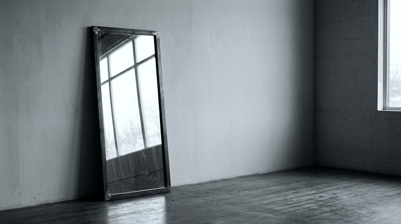 Espejo reflejando luz en una oficina vacía